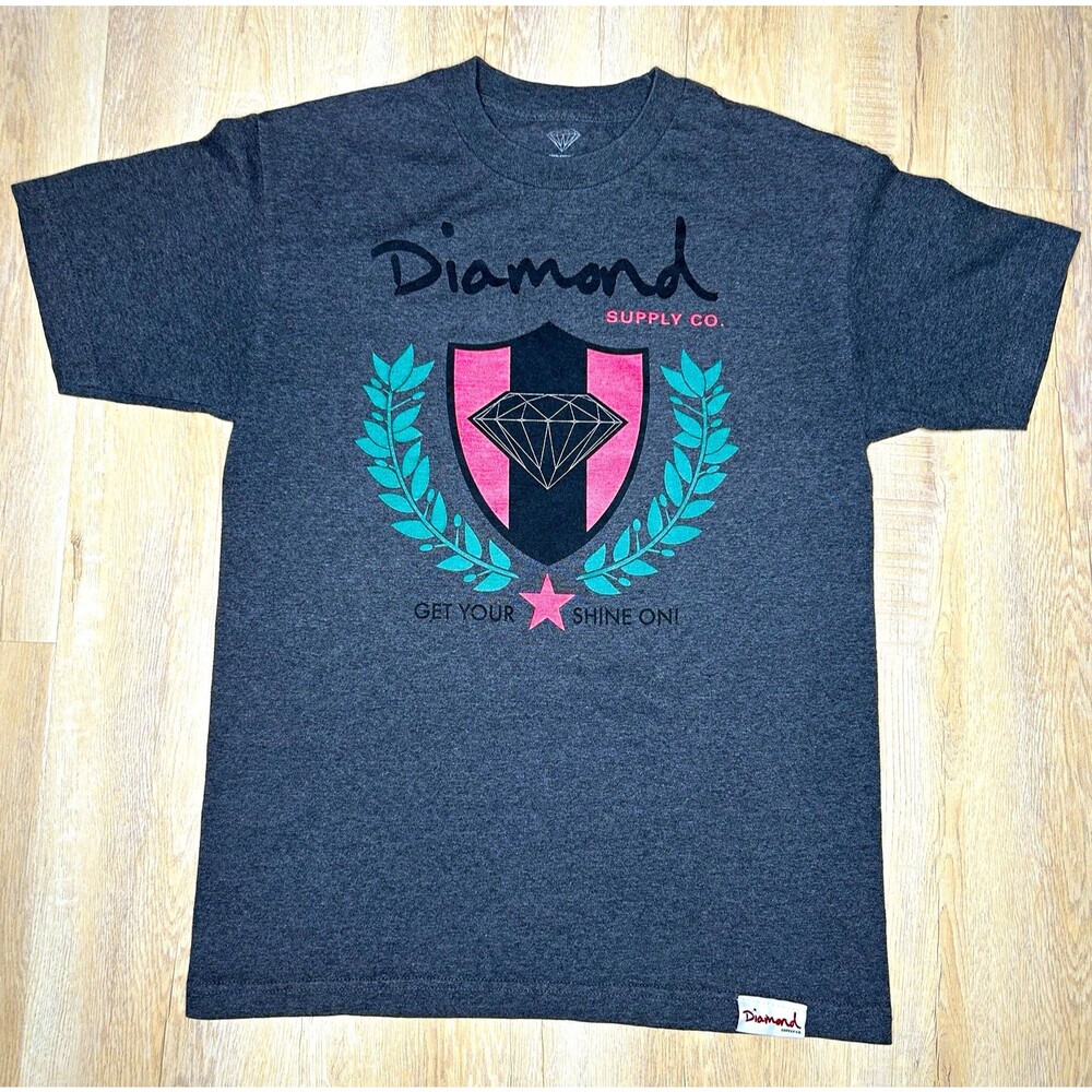 Diamond Supply Co. Men's M Gray Graphic Logo Cotton Knit Crew Neck T-Shirt